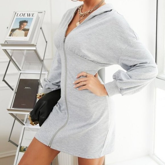 Drop Shoulder Zip Up Hoodie Dress - Picture 4 of 5